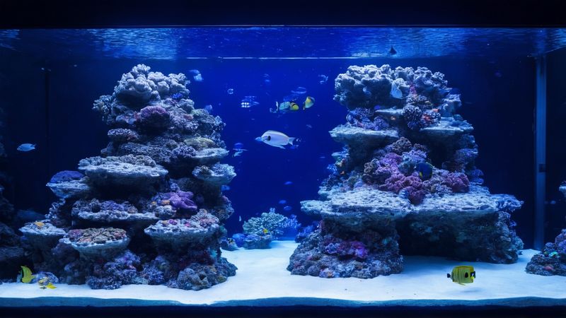 Рифовый аквариум с укрытиями и открытым пространством для рыб