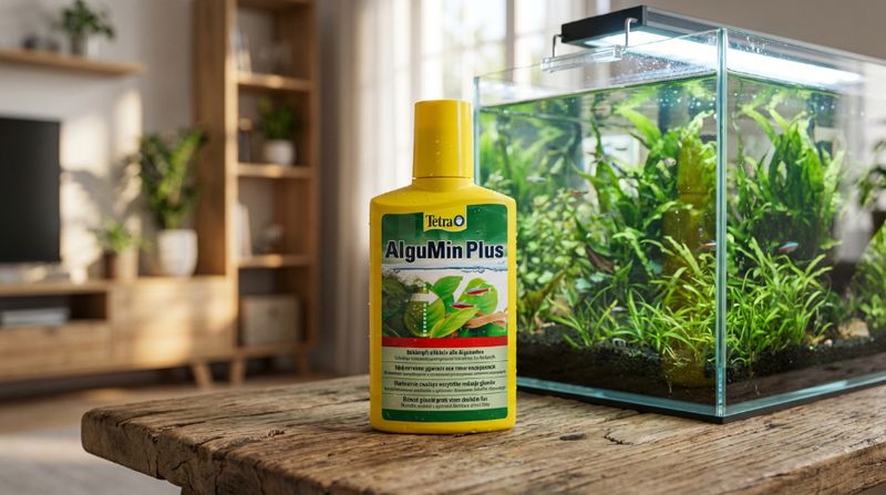 Жидкая форма AlguMin Plus – это огромный плюс, так как средство сразу начинает работать по всему объему аквариума, не оседая на дне