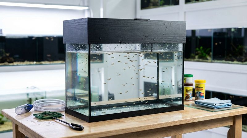 Заполненный водой аквариум с мальками