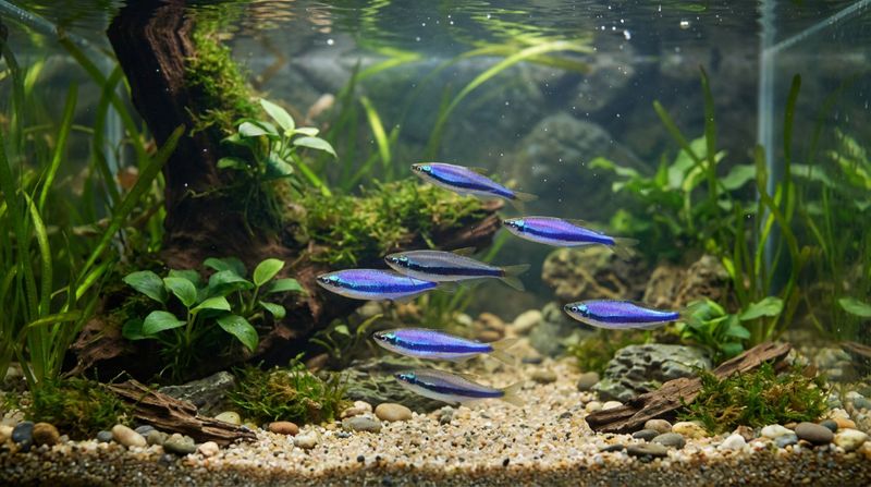 Стайка Inpaichthys kerri плавает над светлым грунтом. Оформление аквариума для королевской тетры с живыми растениями