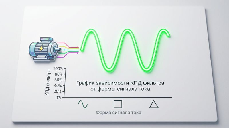 Зависимость КПД фильтра от формы сигнала тока