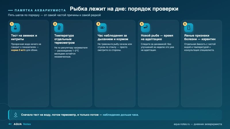 Сохраните памятку, чтобы порядок проверки был под рукой, если рыбка ляжет на дно неожиданно