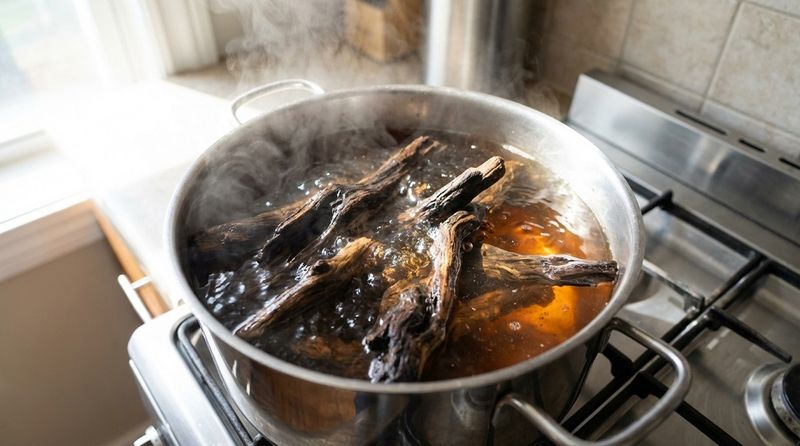 Процесс варки коряг для удаления нежелательных веществ