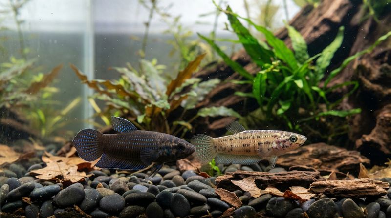 Пара диких петушков Betta edithae самец и самка готовятся к нересту. Разведение лабиринтовых рыб и инкубация икры во рту