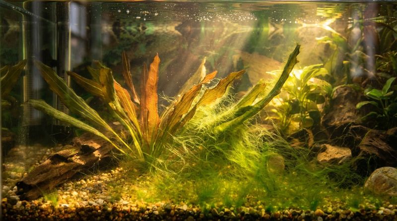 Характерное поражение листовых пластин и грунта нитчатыми водорослями